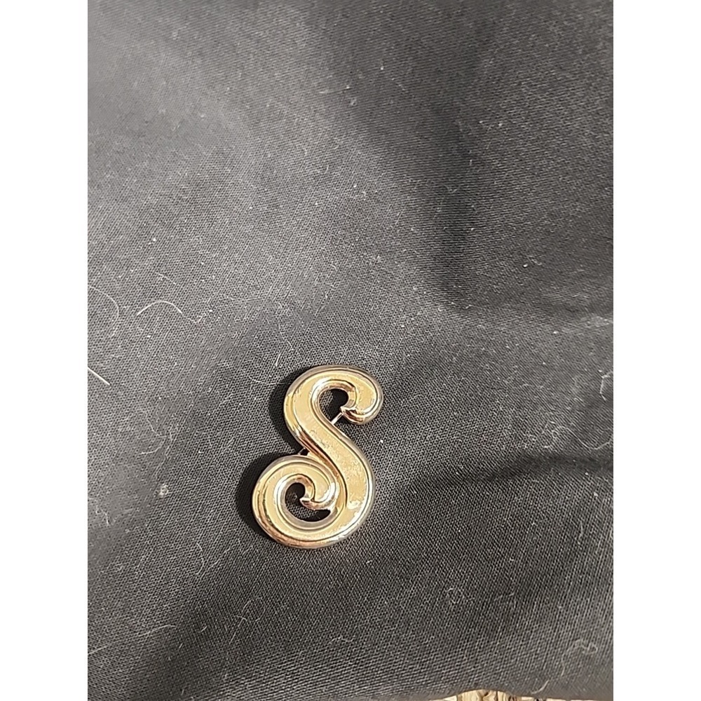 Cursive Initial S Brooch Pin Gold Tone